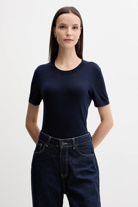United Colors of Benetton tricou cu mânecă lungă culoarea bleumarin, 1ZRED10BK
