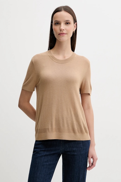 United Colors of Benetton t-shirt z jedwabiem damskie kolor beżowy 1ZRED10BK