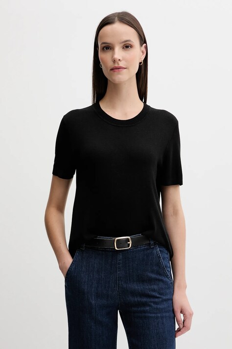 United Colors of Benetton tricou cu mânecă lungă culoarea negru, 1ZRED10BK