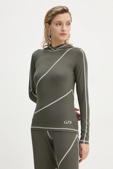 Résumé bluza CoraRS femei, culoarea verde, cu glugă, neted, 222291209