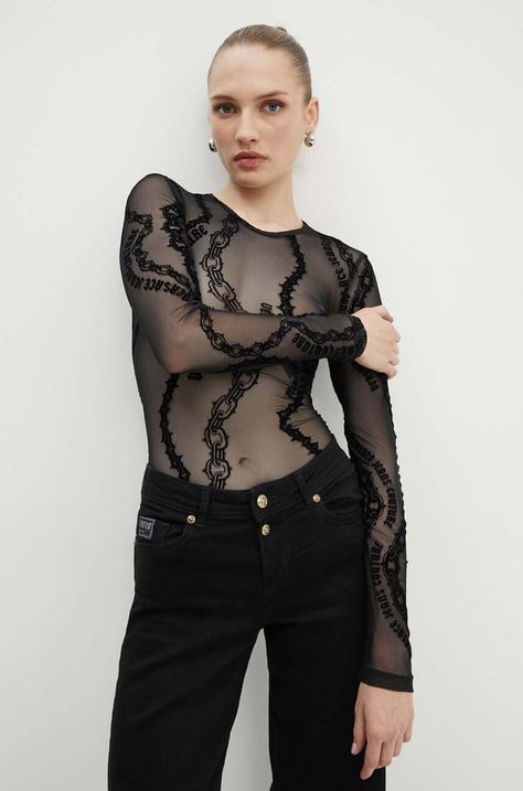 Bodi Versace Jeans Couture za žene, boja: crna, 77HAM2A1 JS392