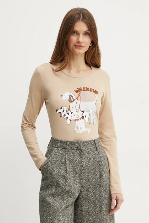 Tričko s dlouhým rukávem Weekend Max Mara béžová barva, 2425946012600