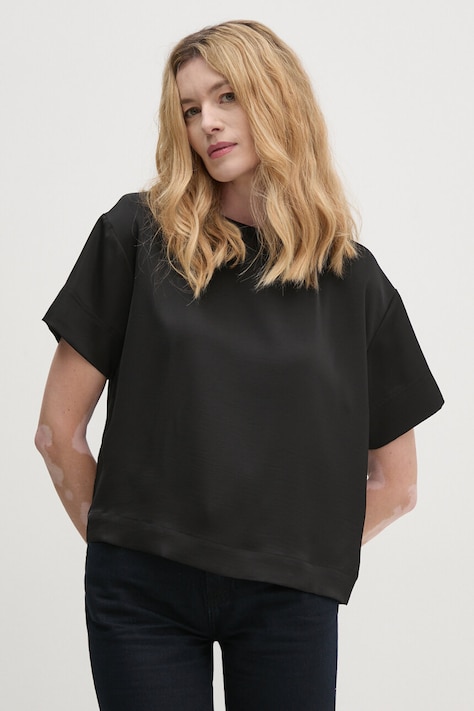 Sisley bluza femei, culoarea negru, neted, 5OGYLQ07G