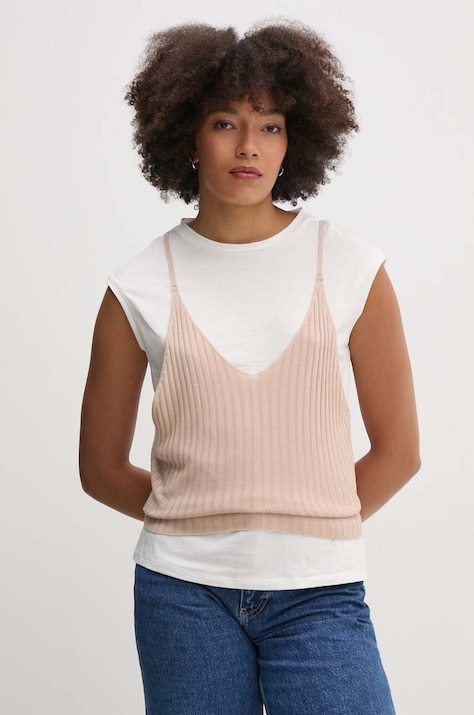Sisley bluza femei, culoarea bej, neted, 3UNZL105V