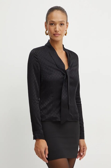 Košulja Marciano Guess AMALIA za žene, boja: crna, regular, s izrezom na vezanje, 4BGH05 7169A