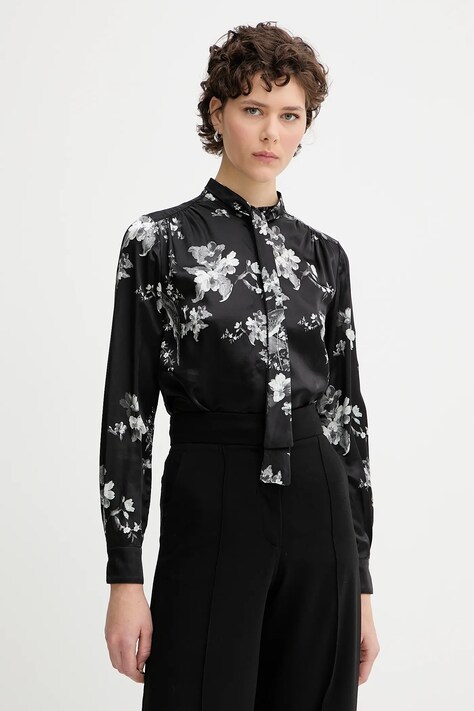 AllSaints camasa cu matase TONI IONA SHIRT culoarea negru, cu un decolteu legat, regular, W001PA