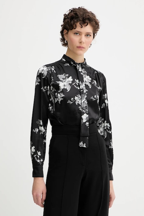 AllSaints camasa cu matase TONI IONA SHIRT culoarea negru, cu un decolteu legat, regular, W001PA