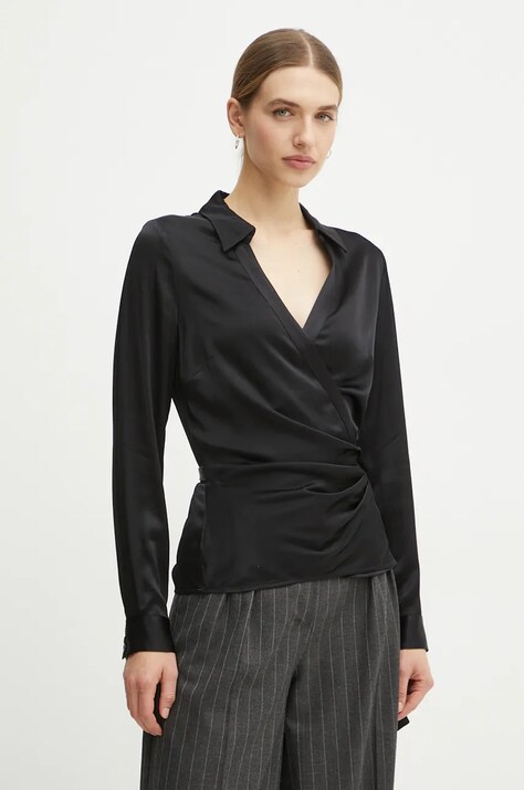 Guess camasa KARLEY femei, culoarea negru, cu guler clasic, regular, W4BH91 WGS70
