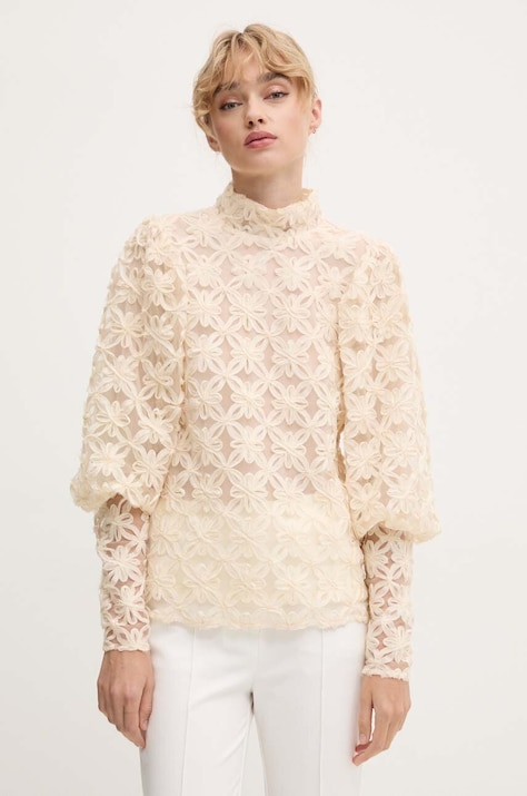 MUNTHE bluza THIKI femei, culoarea bej, cu imprimeu, 243103824330