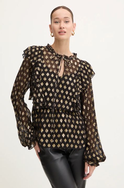 Bluza Never Fully Dressed Primrose Blouse za žene, boja: crna, s uzorkom, NFDTO1459