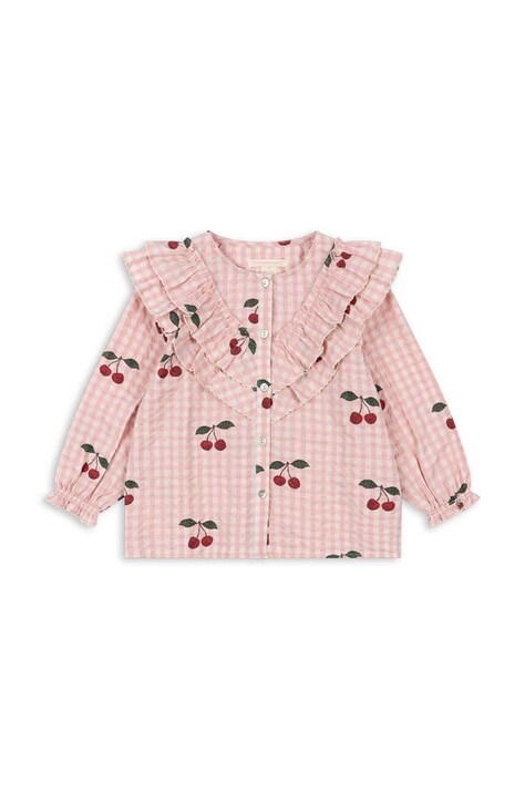 Konges Sløjd bluza de bumbac pentru copii KIM FRILL BLOUSE GOTS culoarea roz, modelator, KS101546