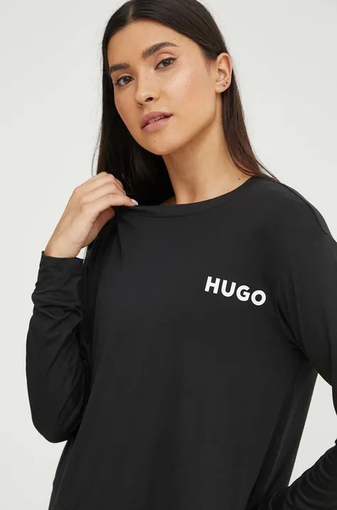 Pyžamové tričko s dlouhým rukávem HUGO černá barva, 50490706