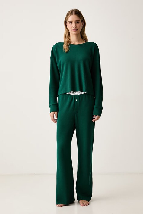 Polo Ralph Lauren Piżama dwuczęściowa damska z bawełną zielona 4P0155