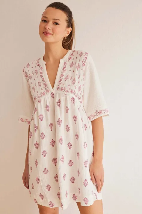 women'secret cămașă de noapte din bumbac MIX AND MATCH ORIGINS culoarea alb, bumbac, 4927031
