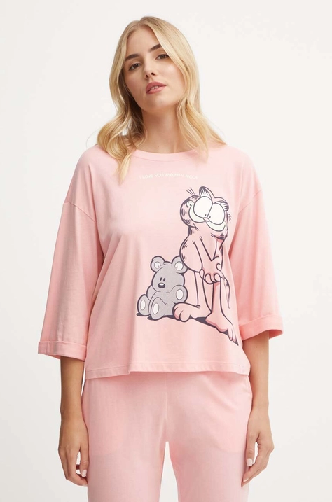 Піжамний лонгслів United Colors of Benetton x GARFIELD колір рожевий 3Y5E3M060