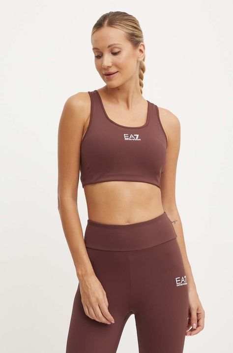 Αθλητικό σουτιέν EA7 Emporio Armani χρώμα: καφέ, TJKLZ.6DTH59