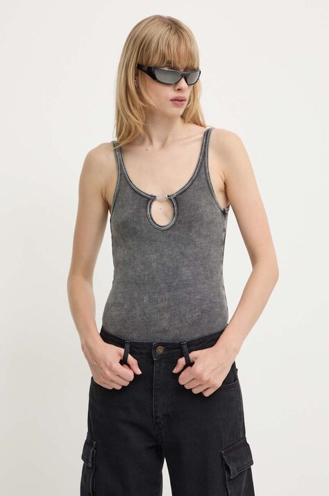 Κορμάκι Diesel UFBY-D-OVAL-COTTON-RIB-BODYSUIT χρώμα: γκρι, A15365.0LKAR