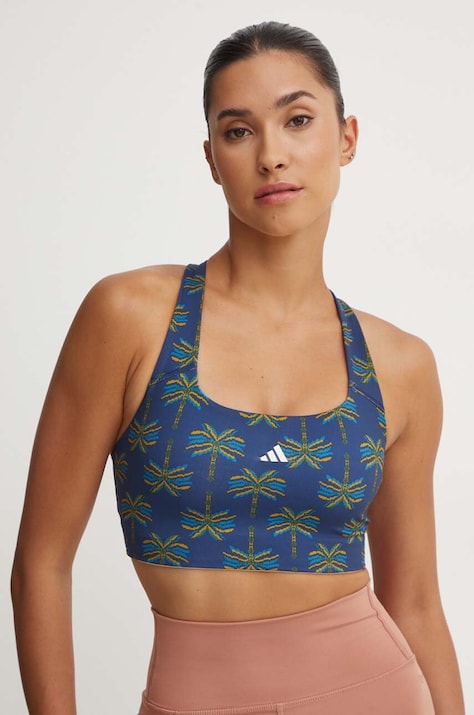 Спортен сутиен adidas Performance x FARM Rio в тъмносиньо с десен JE4030