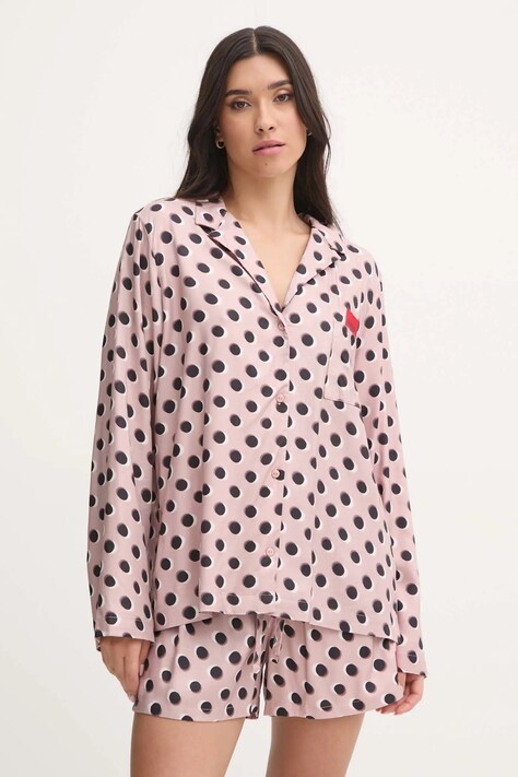 HUGO camasa de pijama femei, culoarea roz, 50531525