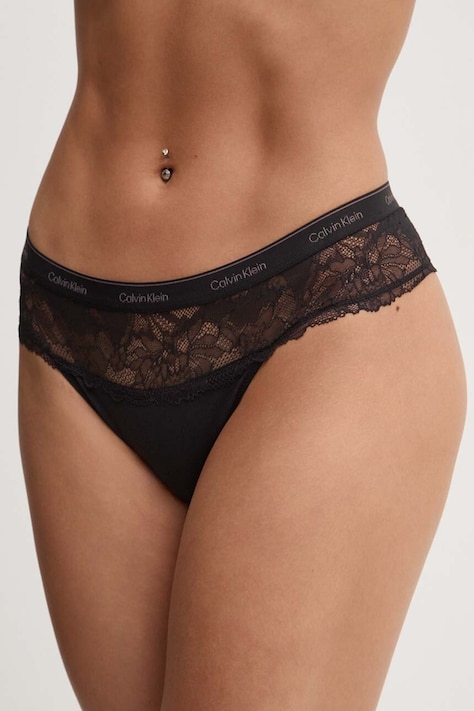 Calvin Klein Underwear Stringi kolor czarny z koronki 000QF7980E