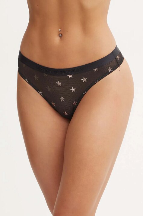 Tanga Tommy Hilfiger černá barva, průhledné, UW0UW05541