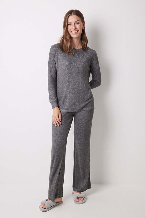 Πιτζάμα women'secret LIFEWEAR LA NUIT χρώμα: γκρι, 4758219