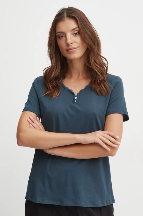 Βαμβακερή πιτζάμα μπλουζάκι women'secret MIX AND MATCH CEREMONY χρώμα: τιρκουάζ, 3278402