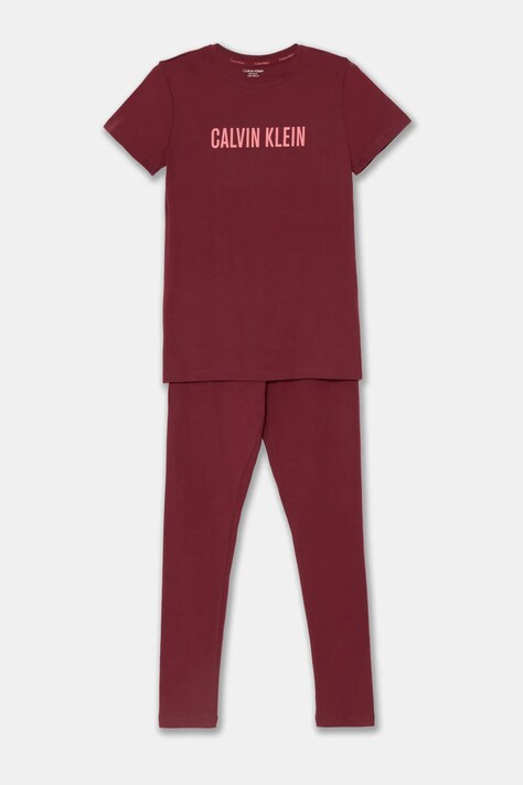 Calvin Klein Underwear pijamale de bumbac pentru copii culoarea bordo, cu imprimeu, G80G800716