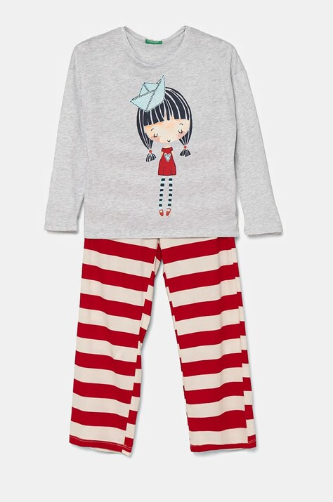 United Colors of Benetton pijama copii culoarea rosu, modelator, 3Y5E0P07D