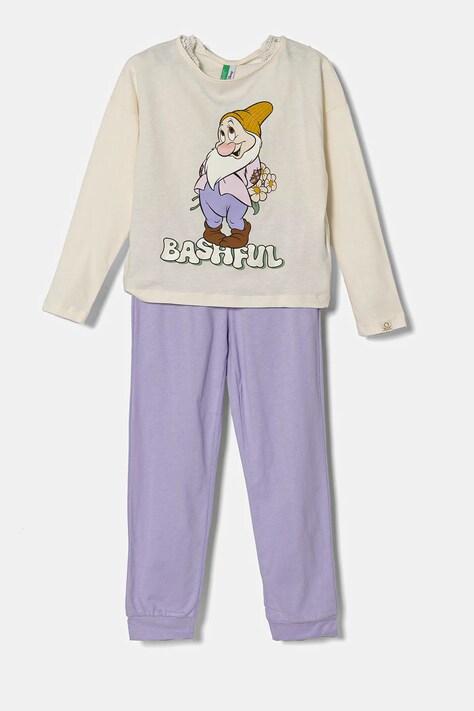 United Colors of Benetton pijamale de bumbac pentru copii culoarea bej, cu imprimeu, 3VD00P07K