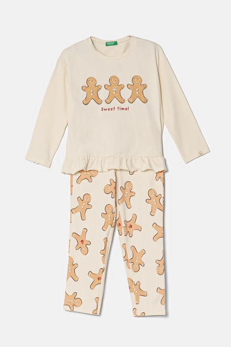United Colors of Benetton pijama culoarea bej, modelator, 3DKE0P07Z