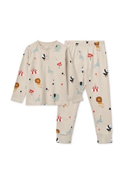Liewood pijamale de bumbac pentru copii Wilhelm Printed Pyjamas Set culoarea bej, modelator, LW19854