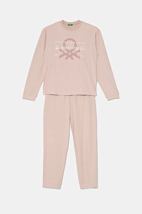United Colors of Benetton pijama copii culoarea roz, cu imprimeu, 3DKE0P073