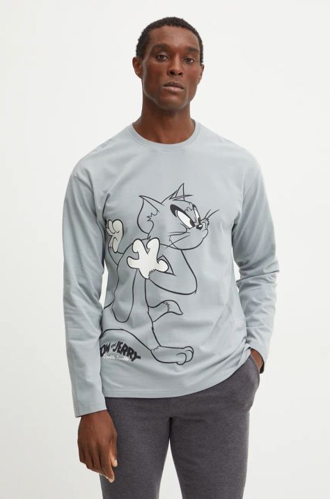 Pyžamové tričko s dlouhým rukávem United Colors of Benetton x TOM&JERRY šedá barva, s potiskem, 3DKE4M01O