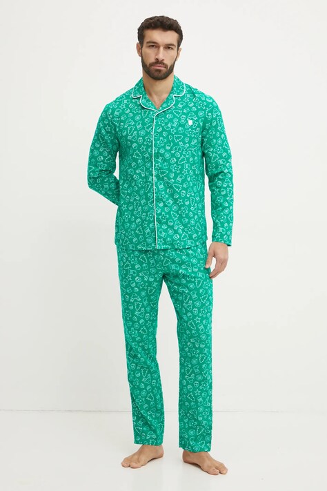 Bavlnené pyžamo United Colors of Benetton zelená farba, vzorovaná, 4XPR4P00B