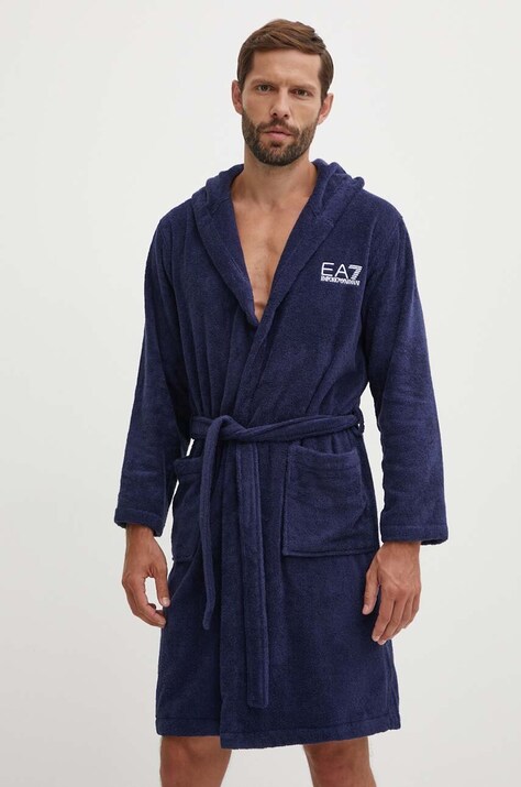 Хлопковый халат EA7 Emporio Armani цвет синий CC792.904020