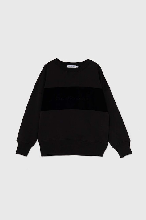 Calvin Klein Jeans hanorac de bumbac pentru copii culoarea negru, cu imprimeu, IB0IB02135
