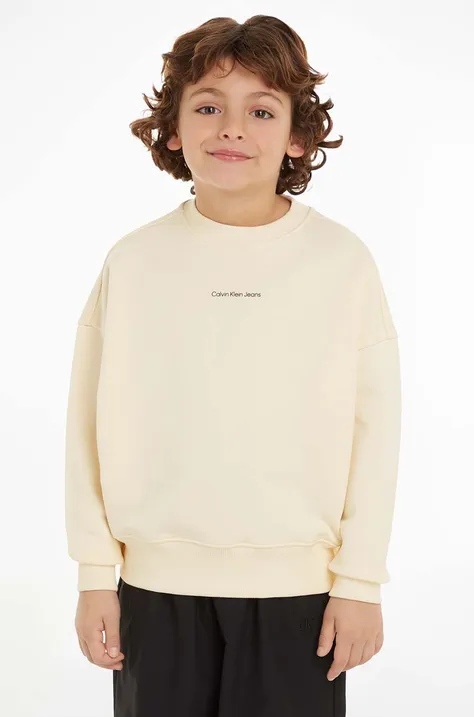 Otroški bombažen pulover Calvin Klein Jeans bež barva, IB0IB02258