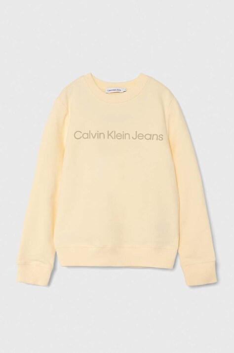 Детски памучен суичър Calvin Klein Jeans в бежово с принт IU0IU00581