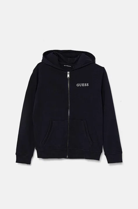 Guess hanorac de bumbac pentru copii culoarea albastru marin, cu glugă, cu imprimeu, L4RQ22 KAUG0