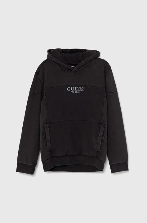 Otroški bombažen pulover Guess črna barva, s kapuco, L4YQ09 KAX74