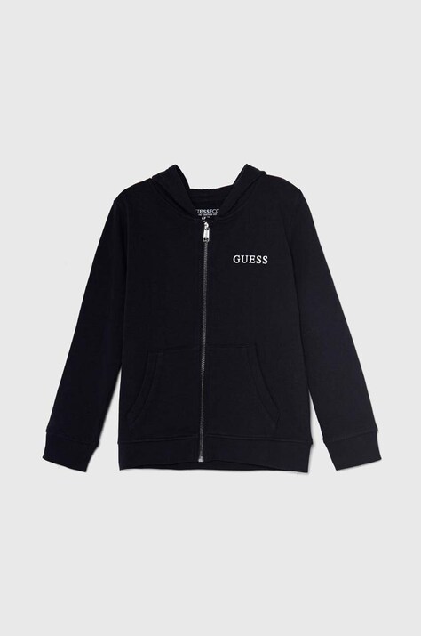 Guess hanorac de bumbac pentru copii culoarea albastru marin, cu glugă, cu imprimeu, N3YQ07 KAUG0