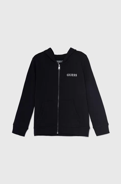 Детская хлопковая кофта Guess цвет синий с капюшоном с принтом N3YQ07 KAUG0