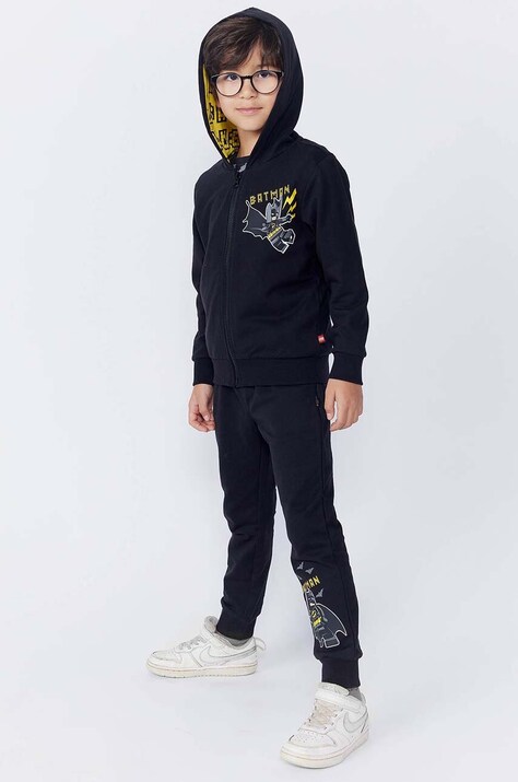 Дитяча бавовняна кофта Lego LWSCOUT 605 колір чорний з капюшоном з принтом 12011330