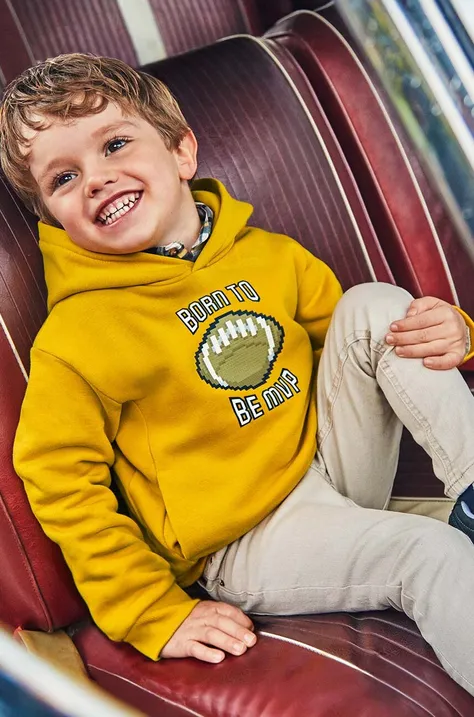 Детская кофта Mayoral цвет жёлтый с капюшоном с принтом 4451