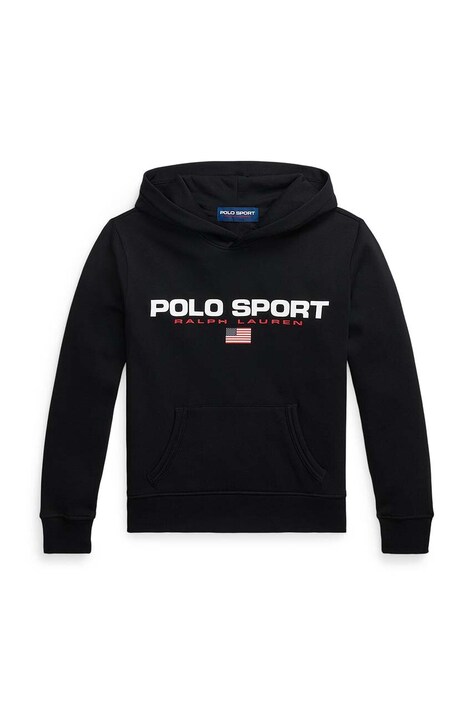 Polo Ralph Lauren bluza copii culoarea negru, cu glugă, cu imprimeu, 323962111002