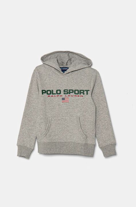 Detská mikina Polo Ralph Lauren šedá farba, s kapucňou, s potlačou, 323962111004