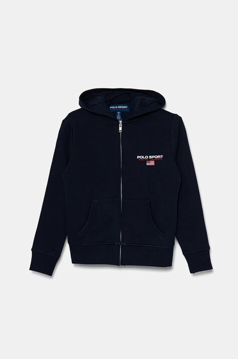 Детски суичър Polo Ralph Lauren в тъмносиньо с качулка с апликация 323962117002