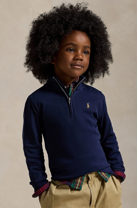 Polo Ralph Lauren hanorac de bumbac pentru copii culoarea albastru marin, neted, 322952436001