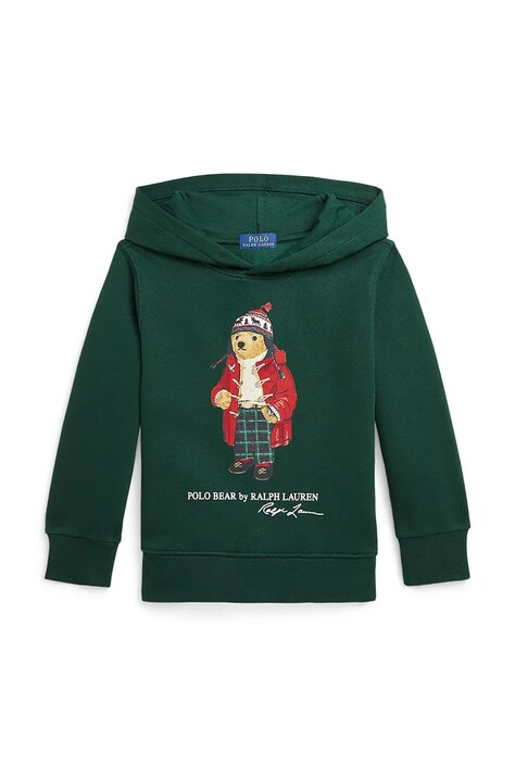 Polo Ralph Lauren bluza copii culoarea verde, cu glugă, cu imprimeu, 322960440003